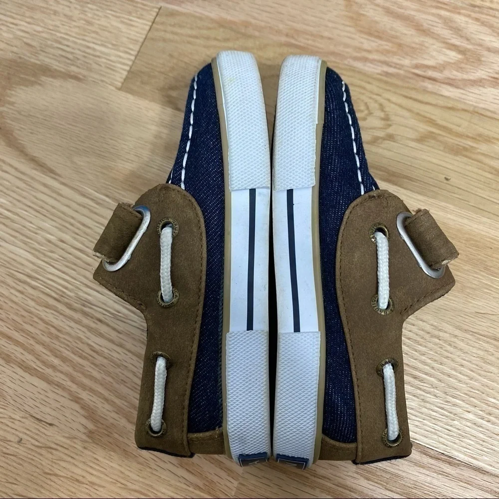 Nautica Boat Shoes Denim Blue Brown Sz 8 Kids Boys